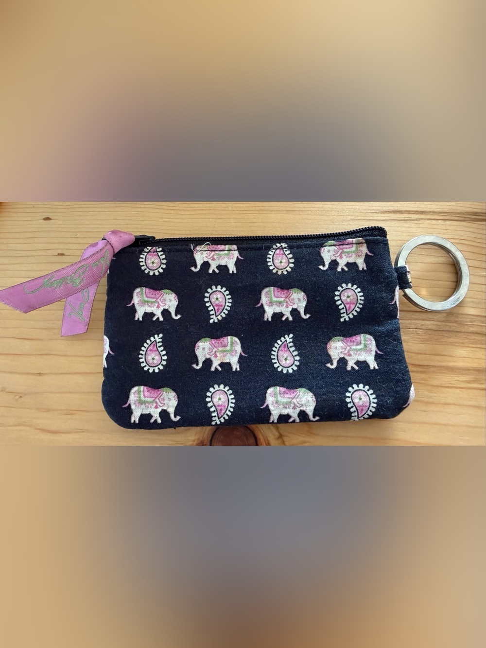 Vera Bradley Key & Card Holder Pink Elephant Pattern